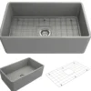 BOCCHI Classico 30" Fireclay Farmhouse Apron Single Bowl Kitchen Sink, Matte Gray, 1138-006-0120