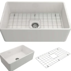 BOCCHI Classico 30" Fireclay Farmhouse Apron Single Bowl Kitchen Sink, White, 1138-001-0120