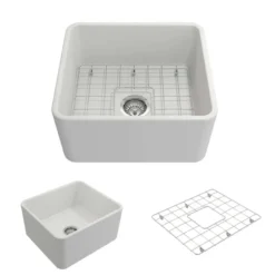 BOCCHI Classico 20" Fireclay Farmhouse Apron Single Bowl Kitchen Sink, Matte White, 1136-002-0120