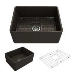 BOCCHI Classico 24" Fireclay Farmhouse Apron Single Bowl Kitchen Sink, Matte Brown, 1137-025-0120