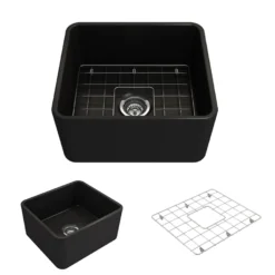 BOCCHI Classico 20" Fireclay Farmhouse Apron Single Bowl Kitchen Sink, Matte Black, 1136-004-0120
