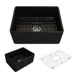 BOCCHI Classico 24" Fireclay Farmhouse Apron Single Bowl Kitchen Sink, Matte Black, 1137-004-0120