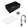 BOCCHI Classico 30" Fireclay Farmhouse Sink Kit with Faucet and Accessories, Matte Black (sink) / Matte Black (faucet), 1138-004-2020MB