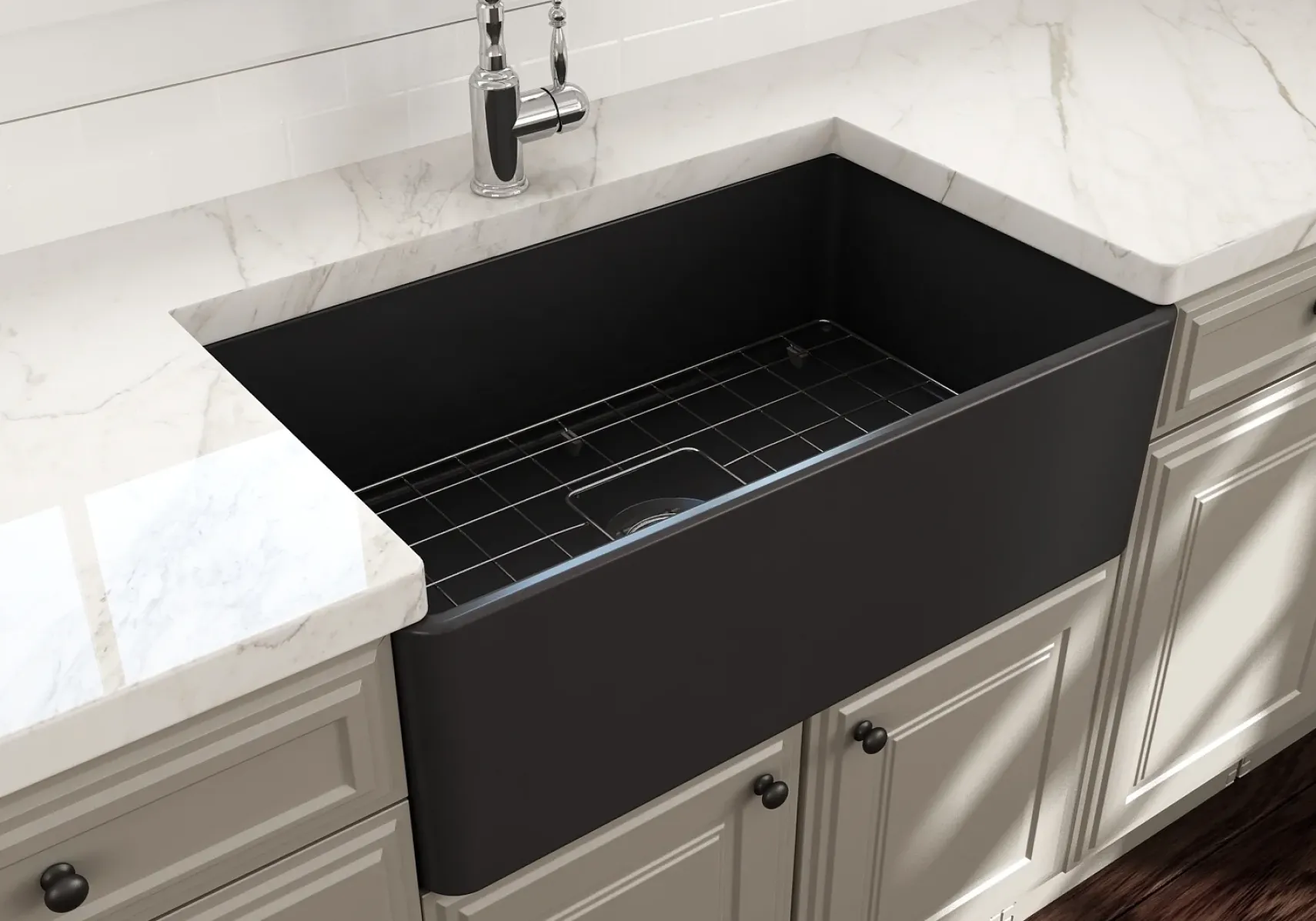 BOCCHI Classico 30" Fireclay Farmhouse Apron Single Bowl Kitchen Sink, Matte Dark Gray, 1138-020-0120