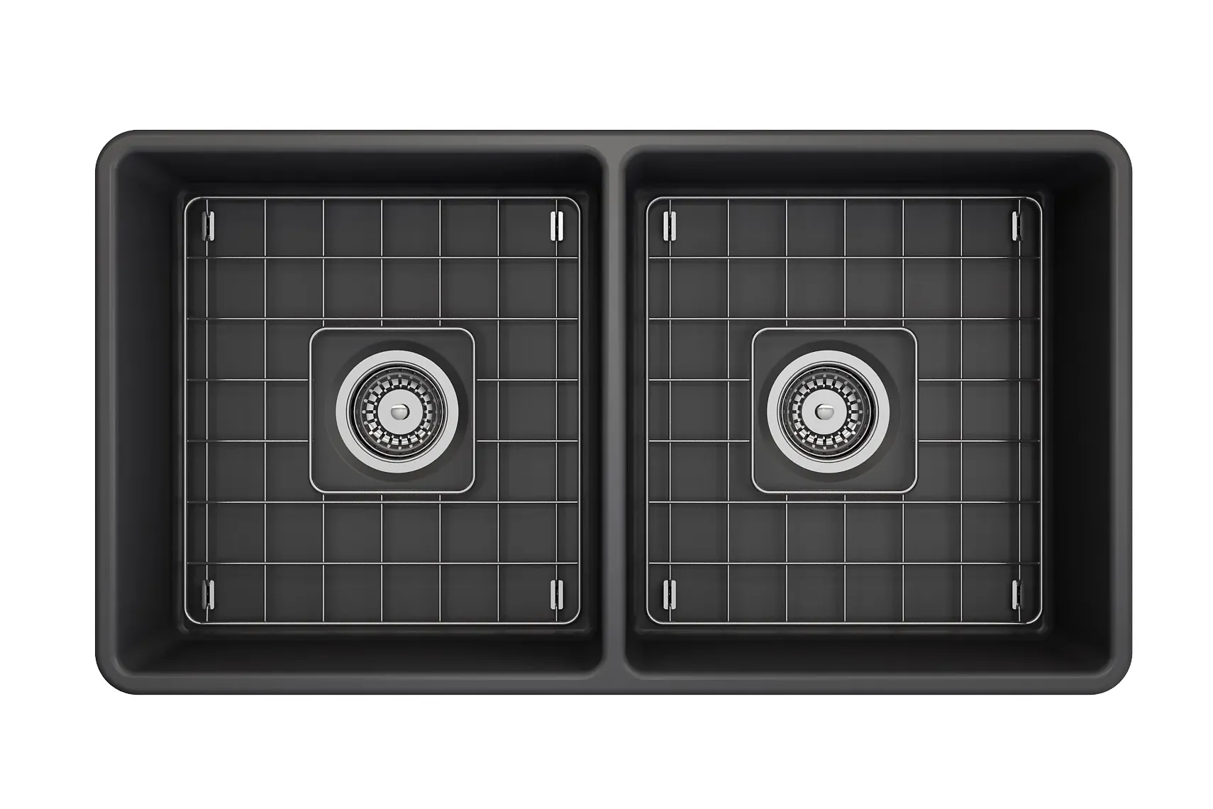 BOCCHI Classico 33" Fireclay Farmhouse Apron 50/50 Double Bowl Kitchen Sink, Matte Dark Gray, 1139-020-0120