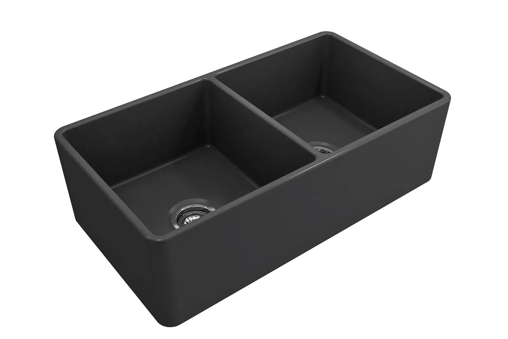 BOCCHI Classico 33" Fireclay Farmhouse Apron 50/50 Double Bowl Kitchen Sink, Matte Dark Gray, 1139-020-0120