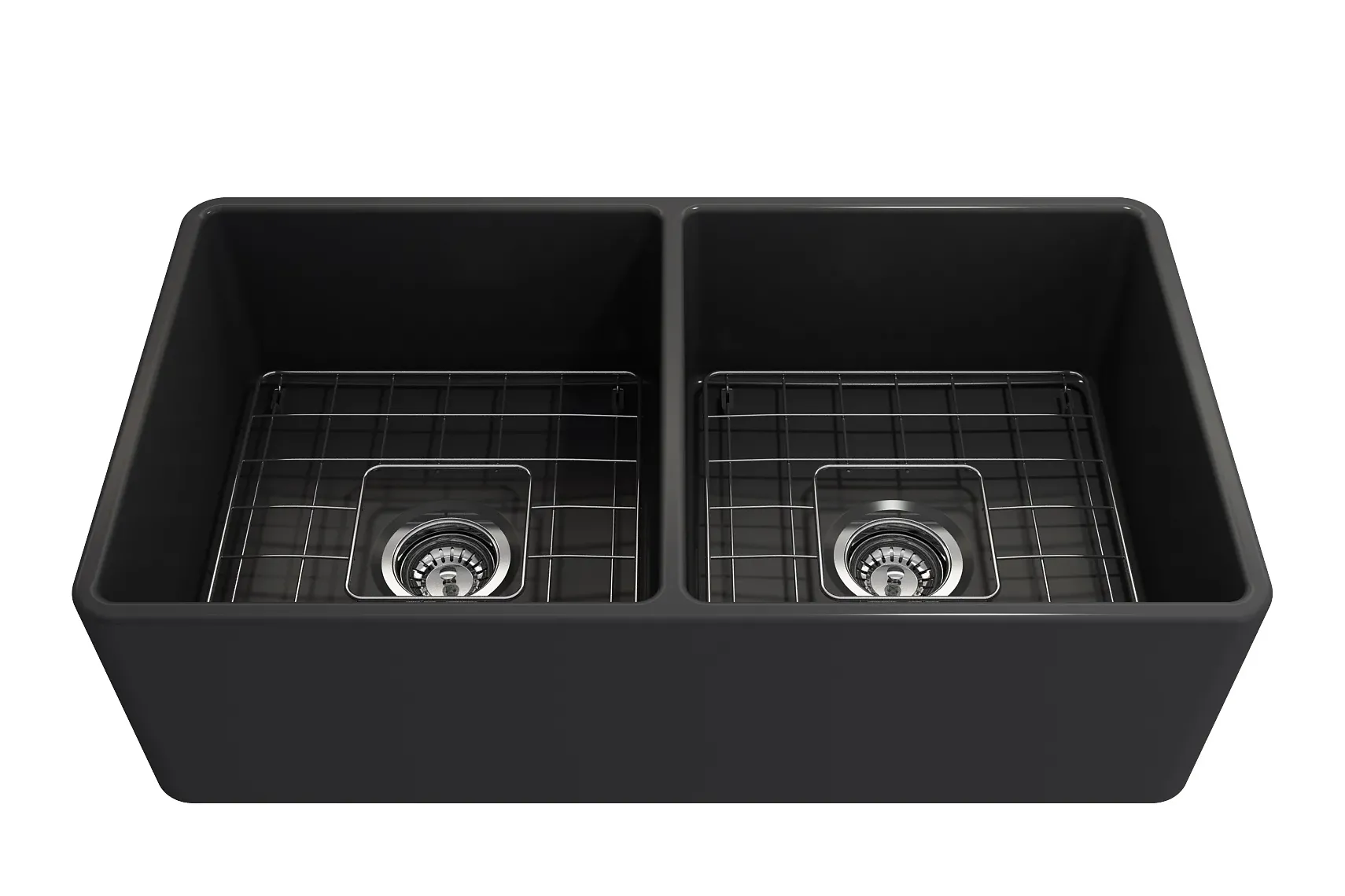 BOCCHI Classico 33" Fireclay Farmhouse Apron 50/50 Double Bowl Kitchen Sink, Matte Dark Gray, 1139-020-0120