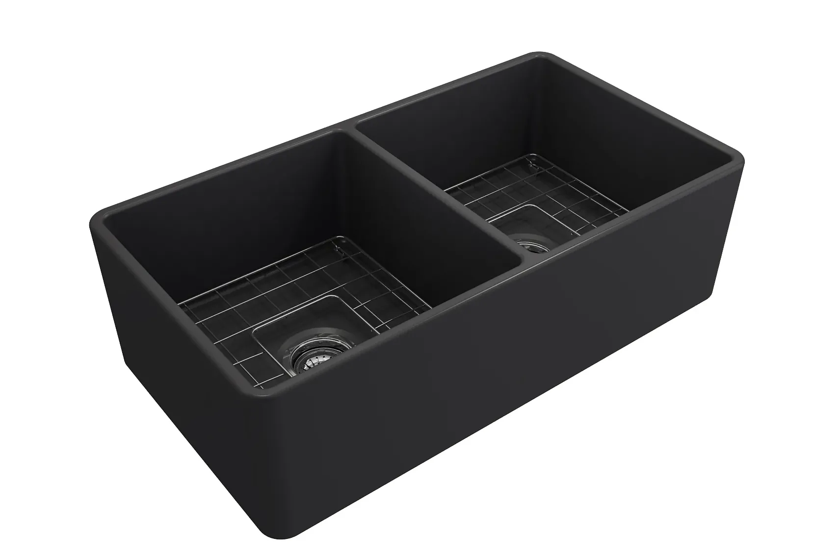 BOCCHI Classico 33" Fireclay Farmhouse Apron 50/50 Double Bowl Kitchen Sink, Matte Dark Gray, 1139-020-0120