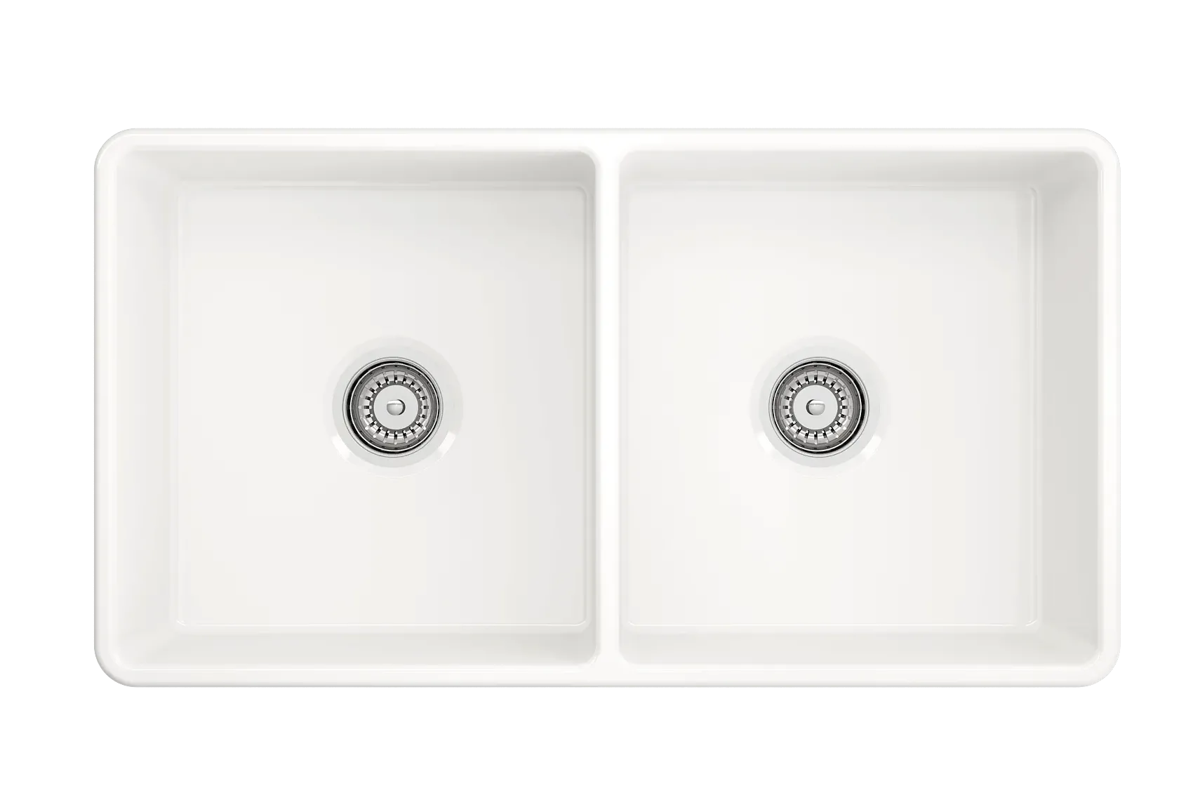 BOCCHI Classico 33" Fireclay Farmhouse Sink Kit with Faucet and Accessories, 50/50 Double Bowl, White (sink) / Chrome (faucet), 1139-001-2020CH