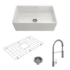 BOCCHI Classico 30" Fireclay Farmhouse Sink Kit with Faucet and Accessories, White (sink) / Chrome (faucet), 1138-001-2020CH