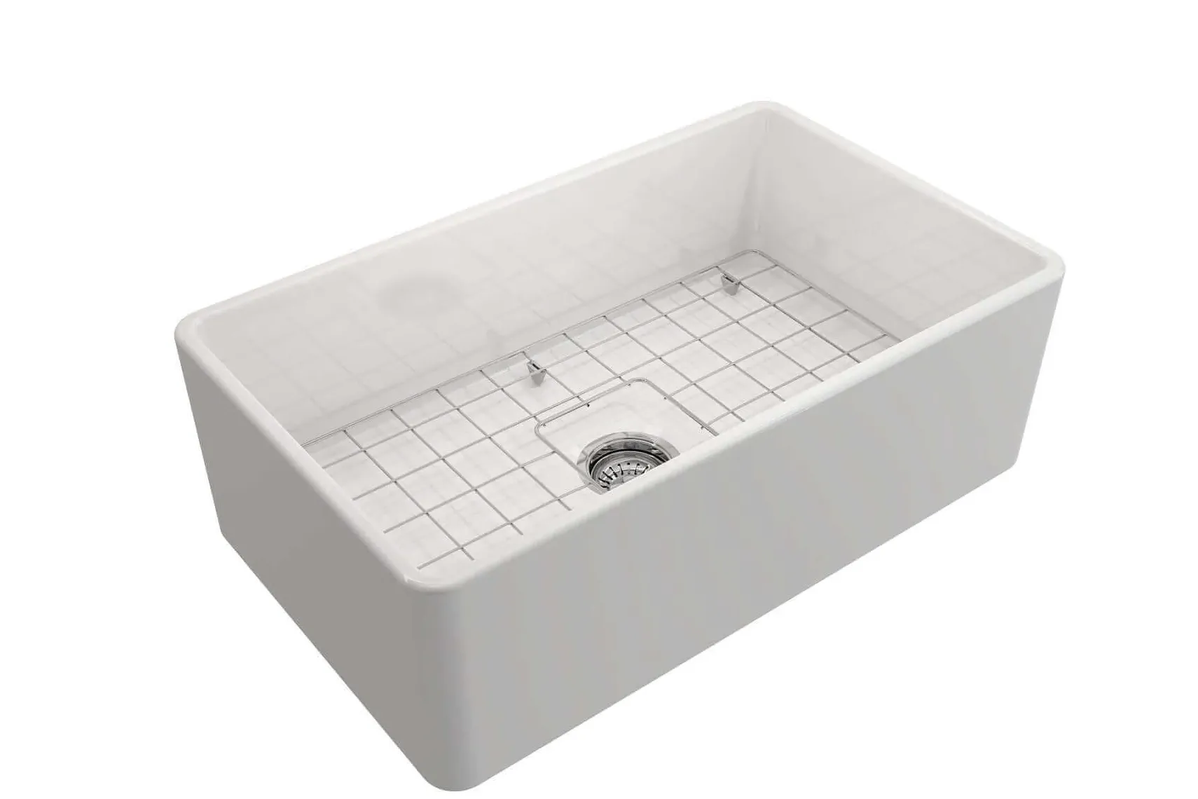 BOCCHI Classico 30" Fireclay Farmhouse Sink Kit with Faucet and Accessories, White (sink) / Chrome (faucet), 1138-001-2020CH