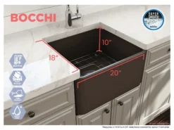 BOCCHI Classico 20" Fireclay Farmhouse Apron Single Bowl Kitchen Sink, Matte Brown, 1136-025-0120