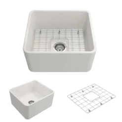 BOCCHI Classico 20" Fireclay Farmhouse Apron Single Bowl Kitchen Sink, White, 1136-001-0120