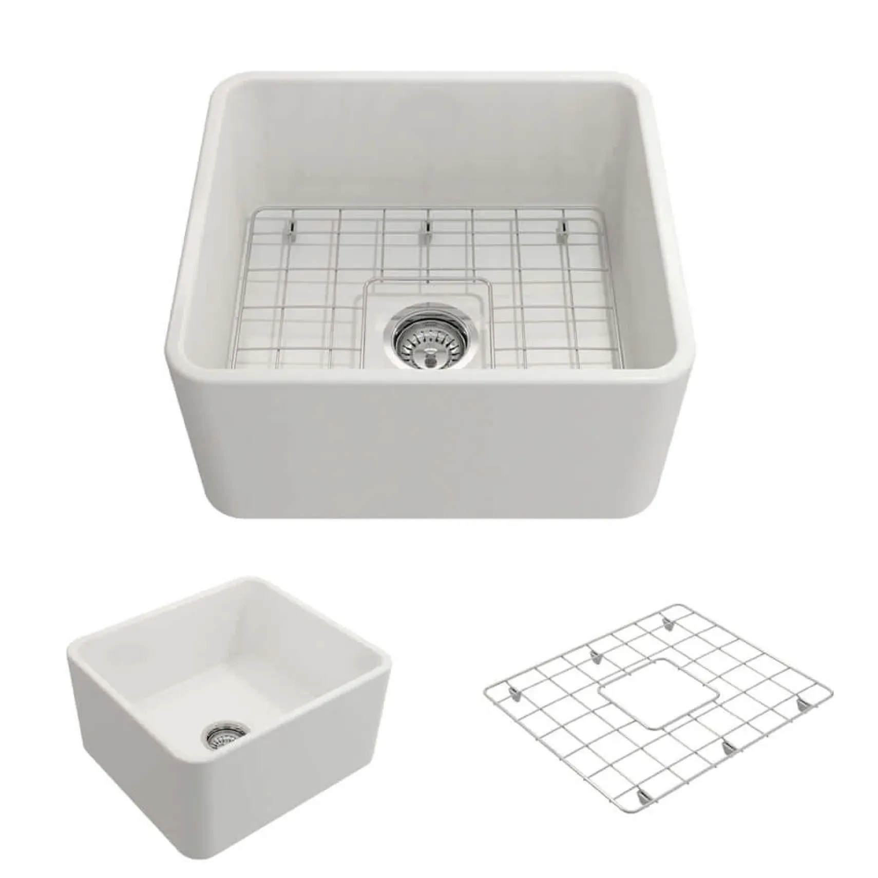 BOCCHI Classico 20" Fireclay Farmhouse Apron Single Bowl Kitchen Sink, White, 1136-001-0120