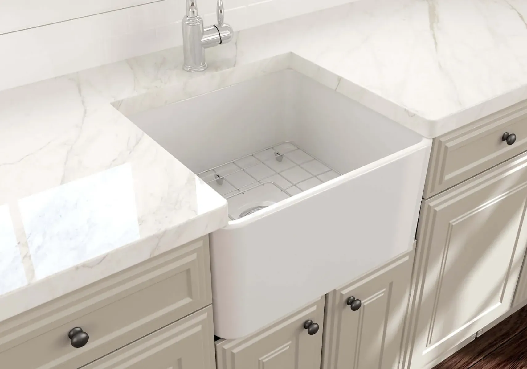 BOCCHI Classico 20" Fireclay Farmhouse Apron Single Bowl Kitchen Sink, White, 1136-001-0120