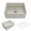BOCCHI Classico 24" Fireclay Farmhouse Apron Single Bowl Kitchen Sink, Biscuit, 1137-014-0120