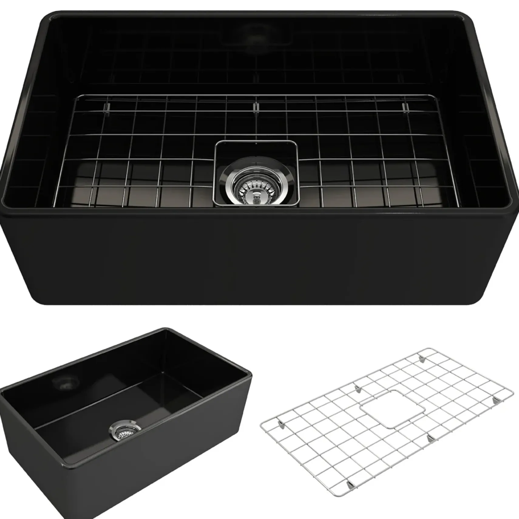 BOCCHI Classico 30" Fireclay Farmhouse Apron Single Bowl Kitchen Sink, Black, 1138-005-0120