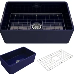 BOCCHI Classico 30" Fireclay Farmhouse Apron Single Bowl Kitchen Sink, Sapphire Blue, 1138-010-0120
