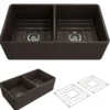 BOCCHI Classico 33" Fireclay Farmhouse Apron 50/50 Double Bowl Kitchen Sink, Matte Brown, 1139-025-0120