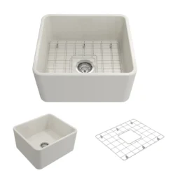 BOCCHI Classico 20" Fireclay Farmhouse Apron Single Bowl Kitchen Sink, Biscuit, 1136-014-0120