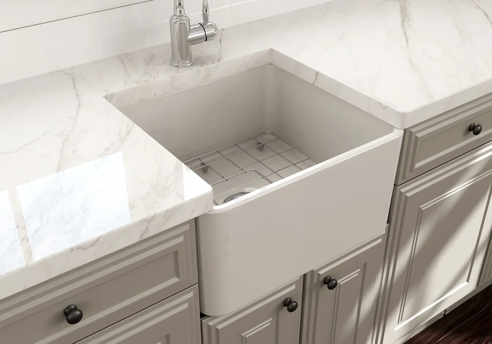BOCCHI Classico 20" Fireclay Farmhouse Apron Single Bowl Kitchen Sink, Biscuit, 1136-014-0120