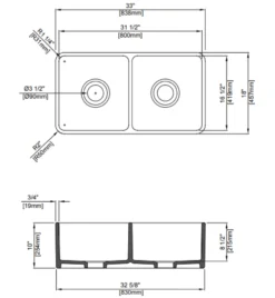 BOCCHI Classico 33" White Fireclay Farmhouse Sink Kit with Stainless Steel Faucet and Accessories, 50/50 Double Bowl, 1139-001-2020SS