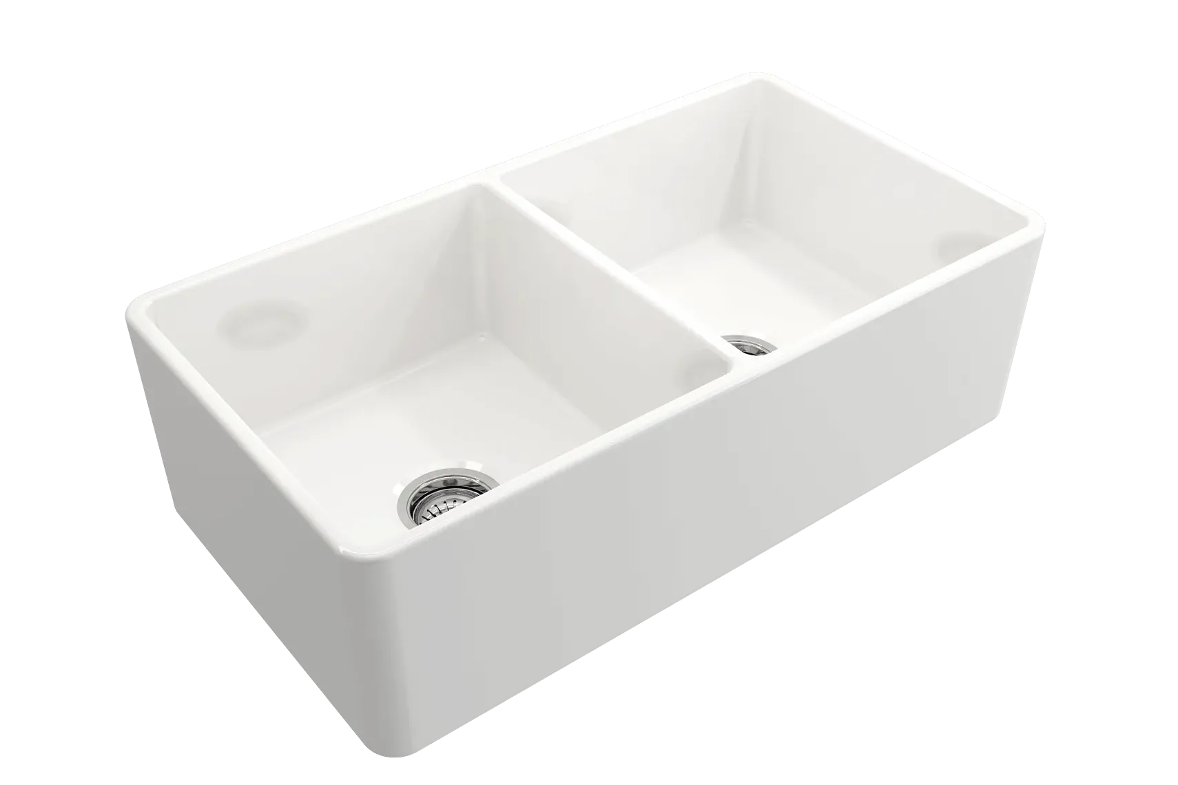 BOCCHI Classico 33" White Fireclay Farmhouse Sink Kit with Stainless Steel Faucet and Accessories, 50/50 Double Bowl, 1139-001-2020SS