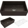 BOCCHI Contempo 33" Fireclay Farmhouse Apron Single Bowl Kitchen Sink, Matte Brown, 1352-025-0120