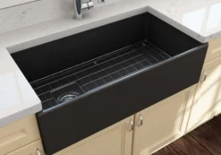 BOCCHI Contempo 36" Fireclay Farmhouse Apron Single Bowl Kitchen Sink, Matte Dark Gray, 1354-020-0120