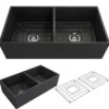 BOCCHI Contempo 36" Fireclay Farmhouse Apron 50/50 Double Bowl Kitchen Sink, Matte Dark Gray, 1350-020-0120
