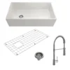 BOCCHI Contempo 36" Fireclay Farmhouse Sink Kit with Faucet and Accessories, White (sink) / Chrome (faucet), 1354-001-2020CH