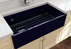 BOCCHI Contempo 36" Fireclay Farmhouse Apron Single Bowl Kitchen Sink, Sapphire Blue, 1354-010-0120
