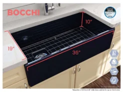 BOCCHI Contempo 36" Fireclay Farmhouse Apron Single Bowl Kitchen Sink, Sapphire Blue, 1354-010-0120