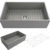 BOCCHI Contempo 33" Fireclay Farmhouse Apron Single Bowl Kitchen Sink, Matte Gray, 1352-006-0120