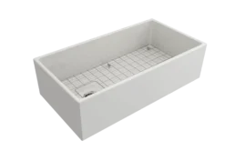BOCCHI Contempo 36" Fireclay Farmhouse Sink Kit with Faucet and Accessories, White (sink) / Stainless Steel (faucet), 1354-001-2020SS