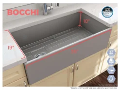 BOCCHI Contempo 36" Fireclay Farmhouse Apron Single Bowl Kitchen Sink, Matte Gray, 1354-006-0120