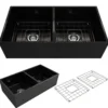 BOCCHI Contempo 36" Fireclay Farmhouse Apron 50/50 Double Bowl Kitchen Sink, Matte Black, 1350-004-0120