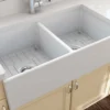 BOCCHI Contempo 36" Fireclay Farmhouse Apron 50/50 Double Bowl Kitchen Sink, Matte White, 1350-002-0120