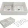 BOCCHI Contempo 36" Fireclay Farmhouse Apron 50/50 Double Bowl Kitchen Sink, White, 1350-001-0120