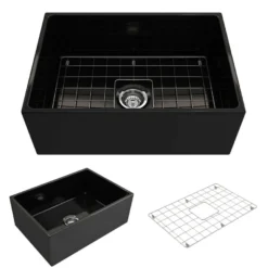 BOCCHI Contempo 27" Fireclay Farmhouse Apron Single Bowl Kitchen Sink, Black, 1356-005-0120