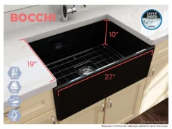 BOCCHI Contempo 27" Fireclay Farmhouse Apron Single Bowl Kitchen Sink, Black, 1356-005-0120