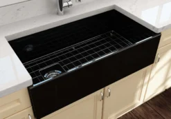 BOCCHI Contempo 36" Fireclay Farmhouse Apron Single Bowl Kitchen Sink, Black, 1354-005-0120