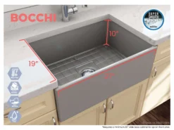 BOCCHI Contempo 27" Fireclay Farmhouse Apron Single Bowl Kitchen Sink, Matte Gray, 1356-006-0120