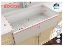BOCCHI Contempo 36" Fireclay Farmhouse Apron Single Bowl Kitchen Sink, Biscuit, 1354-014-0120