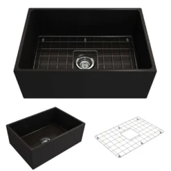 BOCCHI Contempo 27" Fireclay Farmhouse Apron Single Bowl Kitchen Sink, Matte Black, 1356-004-0120