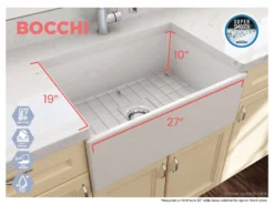 BOCCHI Contempo 27" Fireclay Farmhouse Apron Single Bowl Kitchen Sink, Biscuit, 1356-014-0120