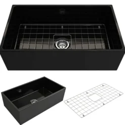 BOCCHI Contempo 33" Fireclay Farmhouse Apron Single Bowl Kitchen Sink, Black, 1352-005-0120