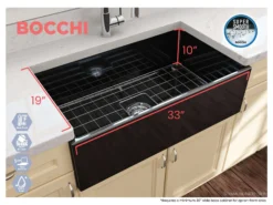 BOCCHI Contempo 33" Fireclay Farmhouse Apron Single Bowl Kitchen Sink, Black, 1352-005-0120