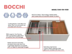 BOCCHI Contempo 36" Fireclay Workstation Farmhouse Sink with Accessories, 50/50 Double Bowl, Biscuit, 1348-014-0120