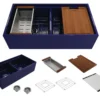 BOCCHI Contempo 36" Fireclay Workstation Farmhouse Sink with Accessories, 50/50 Double Bowl, Sapphire Blue, 1348-010-0120